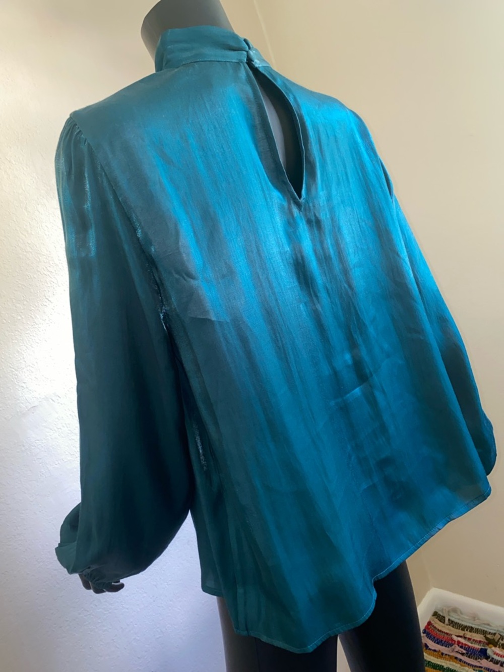Nine West Teal Green Satin Keyhole Blouse - Picture 7 of 12